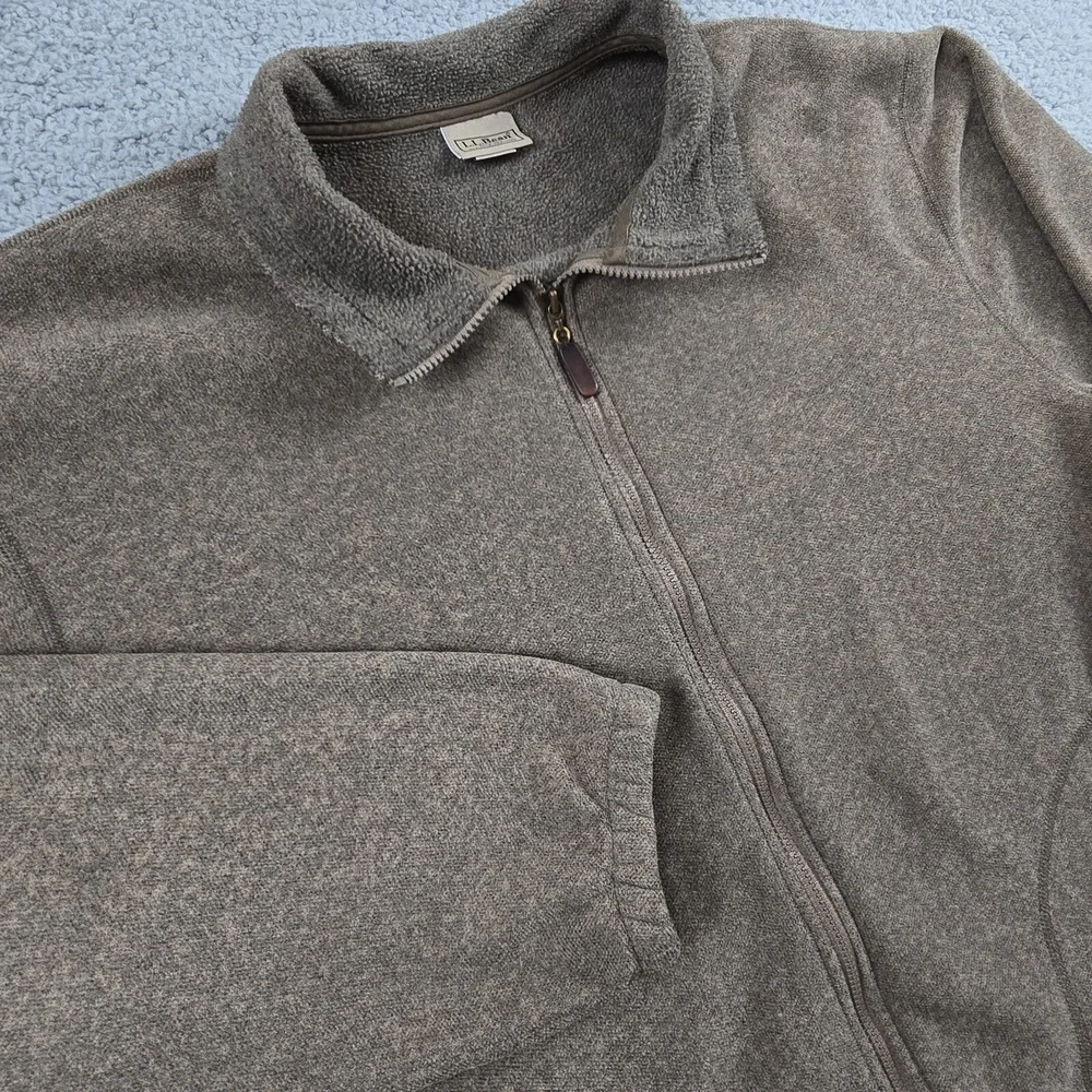 LL‎ Bean Sweater Fleece Full Zip Mens Large Brown Heavy Weight